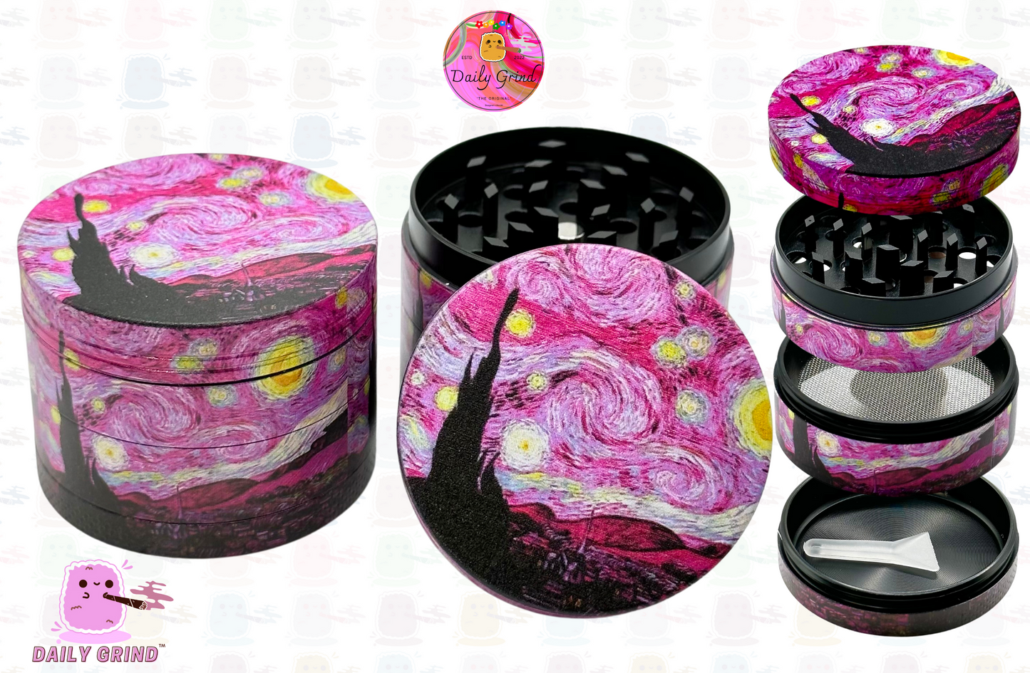 Pink Starry night Parody Classic Art - 50mm 4-Piece High Quality Metal Kitchen Herb Grinder Gift Idea