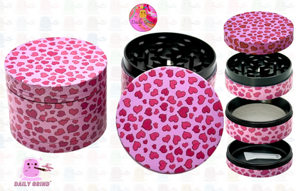 LoveHeart Pattern Collage Cute Pink Girls Design - 50mm 4-Piece High Quality Metal Herb Grinder Gift Idea