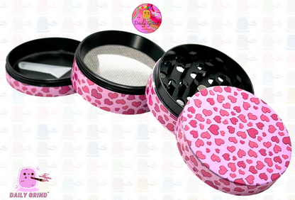 LoveHeart Pattern Collage Cute Pink Girls Design - 50mm 4-Piece High Quality Metal Herb Grinder Gift Idea