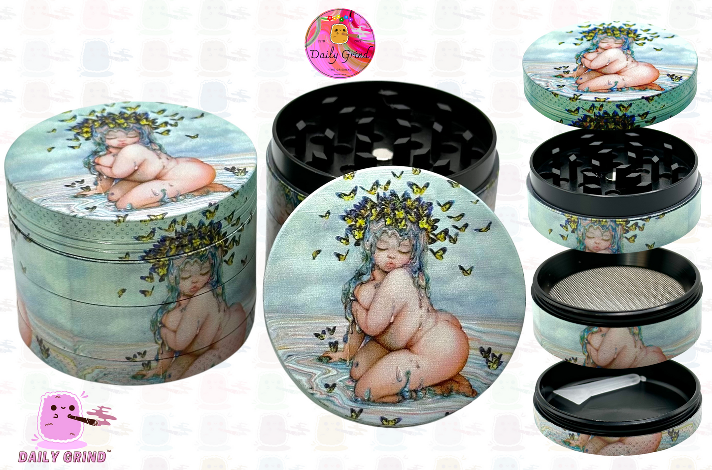 Thicc Butterfly Fairy Witch Cute Design - 50mm 4-Piece High Quality Custom Metal Kitchen Herb Grinder Gift Idea