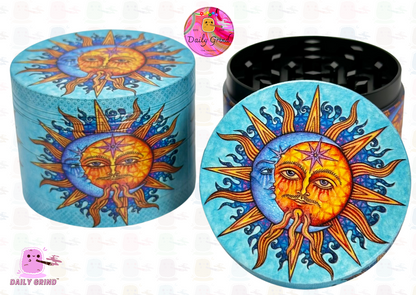 Sun and Moon Spiritual Natural World Beautiful Cartoon - 50mm 4-Piece High Quality Custom Metal Kitchen Herb Grinder Gift Idea