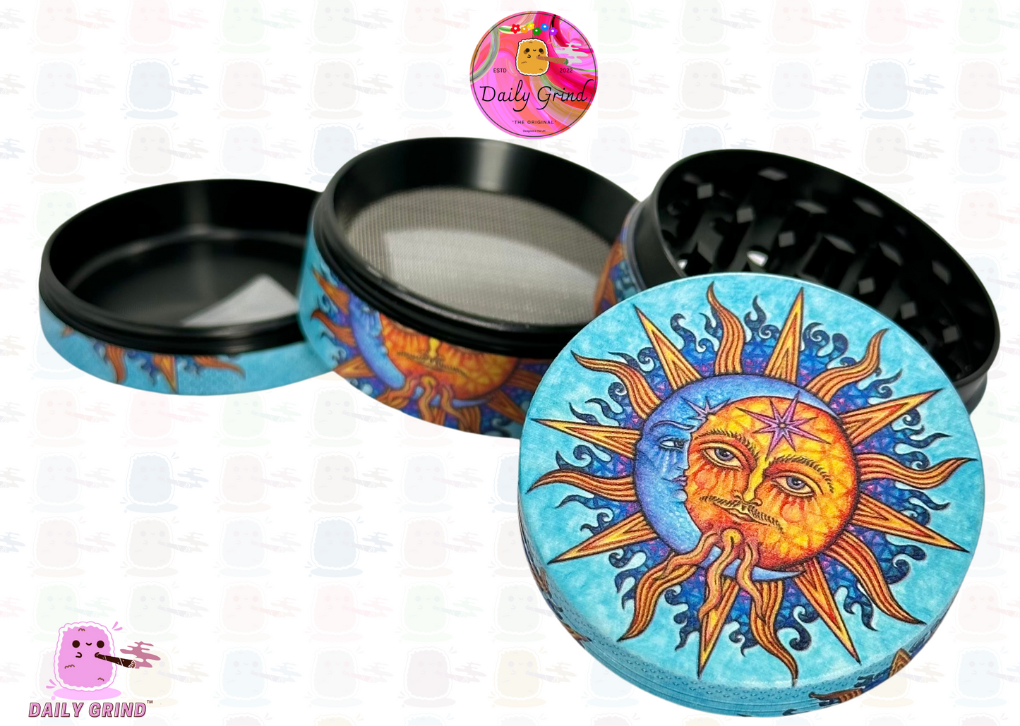 Sun and Moon Spiritual Natural World Beautiful Cartoon - 50mm 4-Piece High Quality Custom Metal Kitchen Herb Grinder Gift Idea