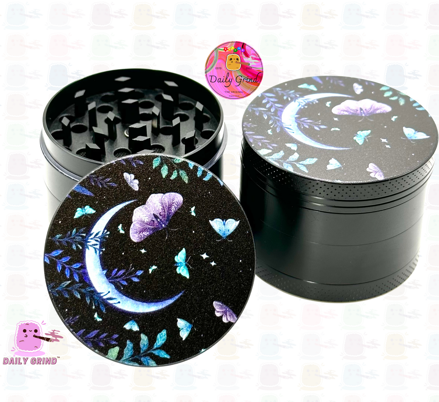 Butterflies & Moths Night Sky Moon - 50mm 4-Piece High Quality Custom Metal Kitchen Herb Grinder Gift Idea