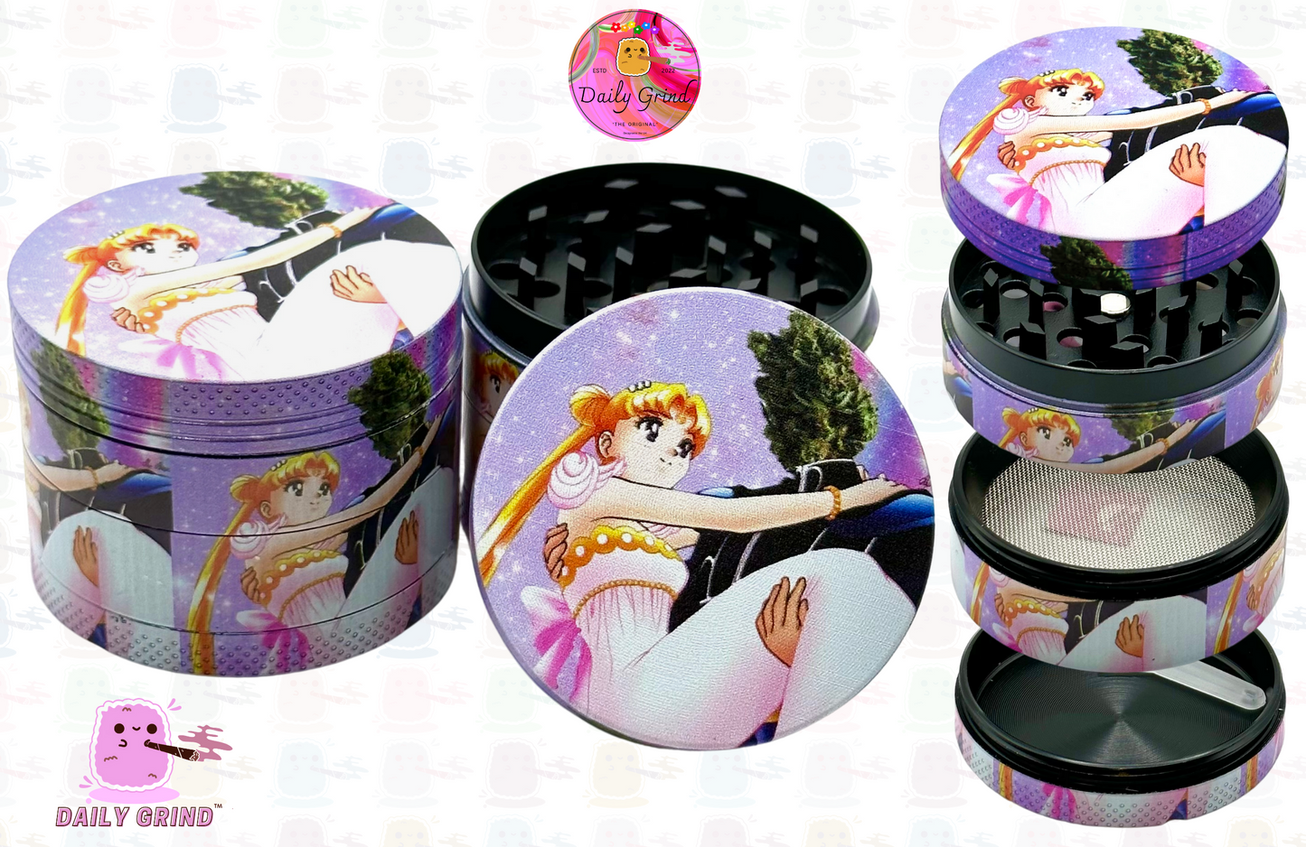 Anime Funny Parody Cartoon Girls Cute - 50mm 4-Piece High Quality Custom Metal Kitchen Herb Grinder Gift Idea