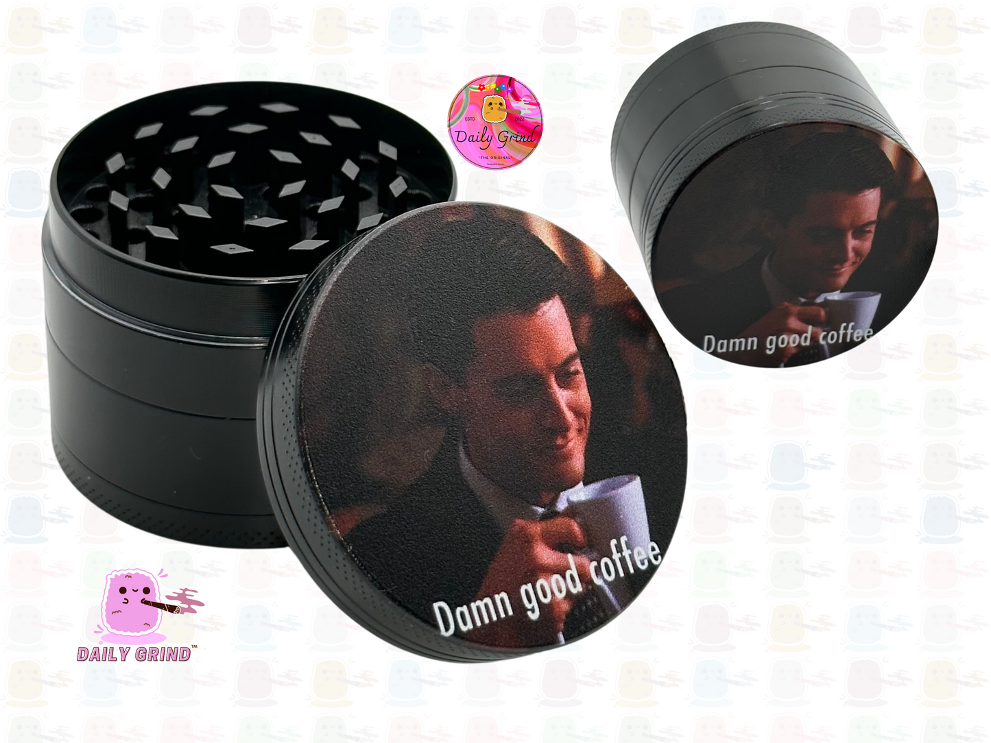 90's Murder Mystery American Cult Classic TV Series Damn Good Coffee Cherry Pie Agent - 50mm 4-Piece Premium Custom Metal Kitchen Herb Grinder Cute Gift Idea