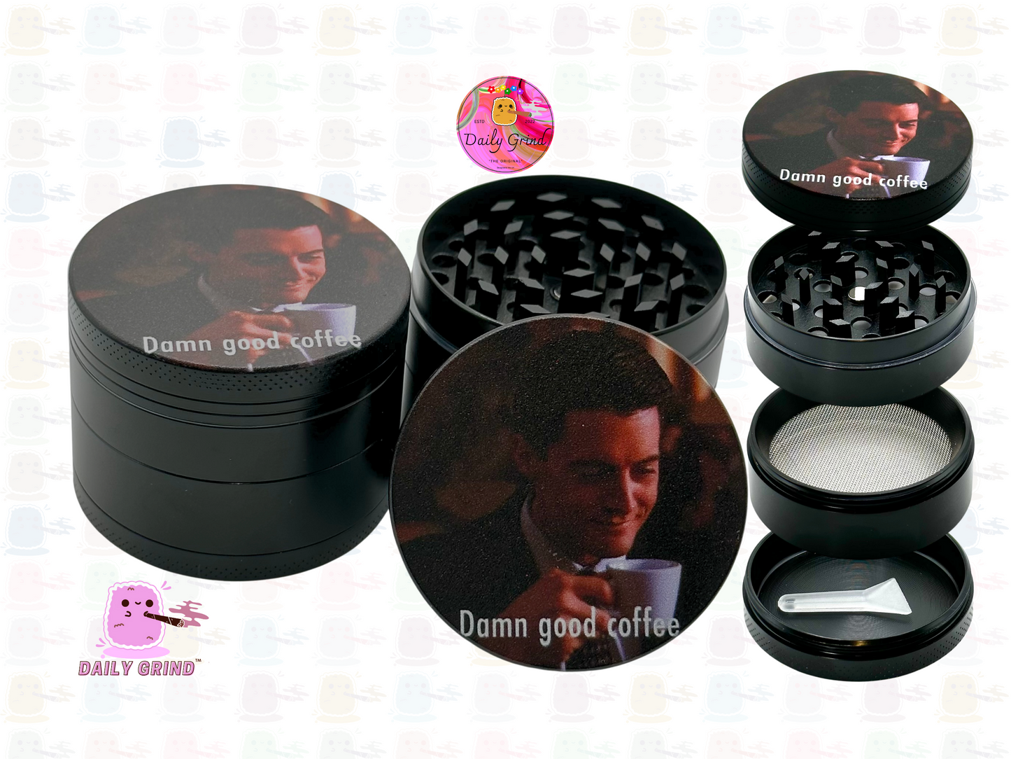 90's Murder Mystery American Cult Classic TV Series Damn Good Coffee Cherry Pie Agent - 50mm 4-Piece Premium Custom Metal Kitchen Herb Grinder Cute Gift Idea