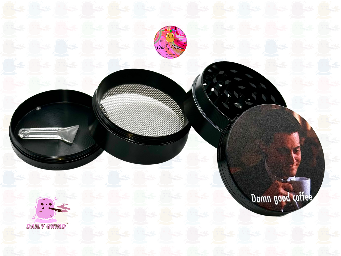 90's Murder Mystery American Cult Classic TV Series Damn Good Coffee Cherry Pie Agent - 50mm 4-Piece Premium Custom Metal Kitchen Herb Grinder Cute Gift Idea