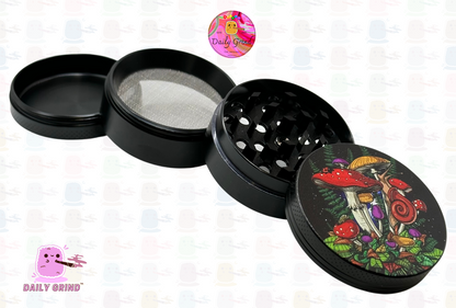 Cute Cartoon Mushrooms Varieties and Fern - 50mm 4-Piece High Quality Metal Kitchen Herb Grinder Gift Idea