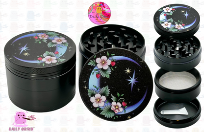 Crescent Moon Cute Flowers Night Sky Stars - 50mm 4-part High Quality Metal Kitchen Herb Grinder Gift Idea