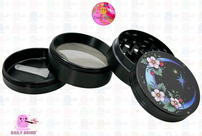 Crescent Moon Cute Flowers Night Sky Stars - 50mm 4-part High Quality Metal Kitchen Herb Grinder Gift Idea