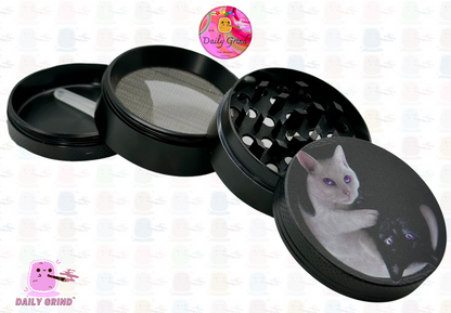 Kitty Yin Yang Cute Cat - 50mm 4-Piece High Quality Custom Metal Kitchen Herb Grinder Gift Idea