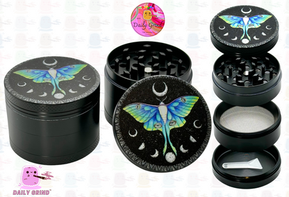 Beautiful Moth + Lunar Moon Cycles Beautiful Butterfly Spiritual Nature - 50mm 4-Piece High Quality Custom Metal Herb Grinder Gift Idea