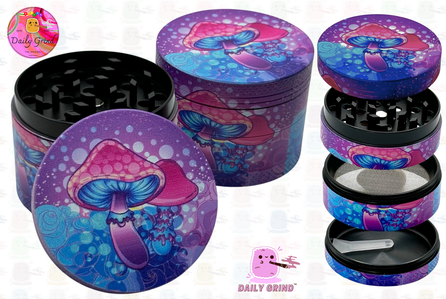 Purple Mushroom Tie Dye - 50mm 4-Piece High Quality Custom Metal Kitchen Herb Grinder Gift Idea