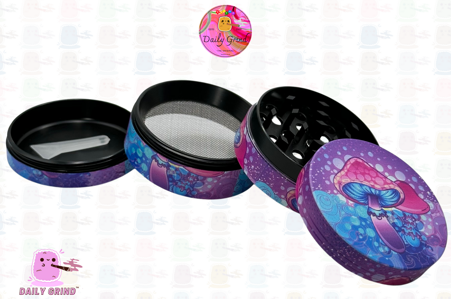 Purple Mushroom Tie Dye - 50mm 4-Piece High Quality Custom Metal Kitchen Herb Grinder Gift Idea