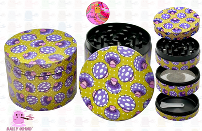 Purple Fly Argic Mushroom Cute Design Yellow - 50mm 4-Piece High Quality Custom Metal Kitchen Herb Grinder Gift Idea