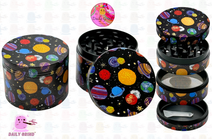 Space and Planets Cartoon Galaxy Cute Night Sky Outer Space Universe 90's - 50mm 4-Piece High Quality Metal Kitchen Herb Grinder Gift Idea