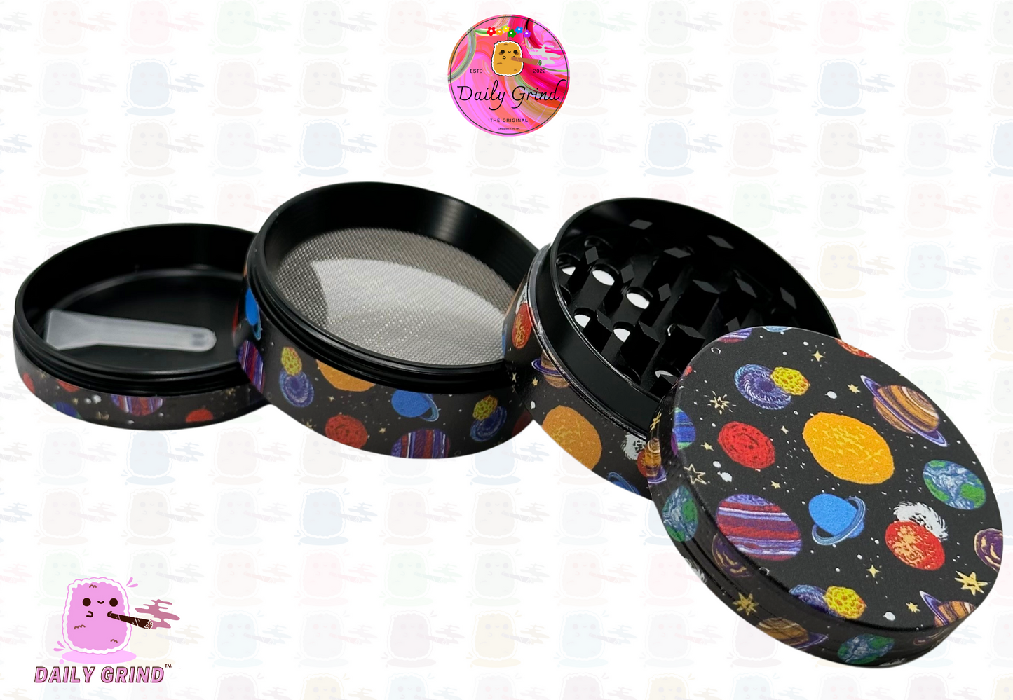 Space and Planets Cartoon Galaxy Cute Night Sky Outer Space Universe 90's - 50mm 4-Piece High Quality Metal Kitchen Herb Grinder Gift Idea