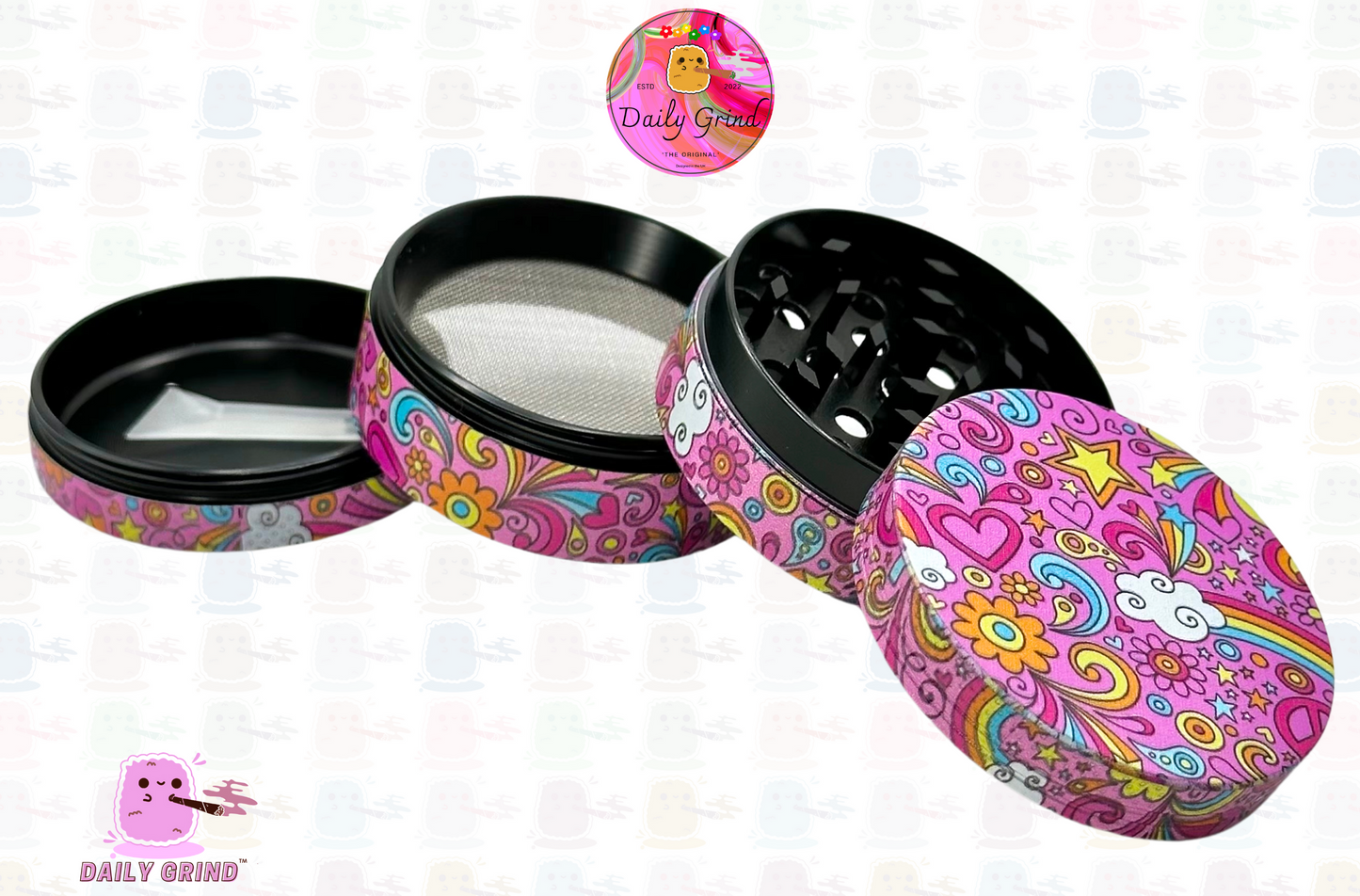 Lovely Pink Girls Cute Hearts Stars Flowers Rainbow Design - 50mm 4-Piece High Quality Custom Metal Kitchen Herb Grinder Gift Idea