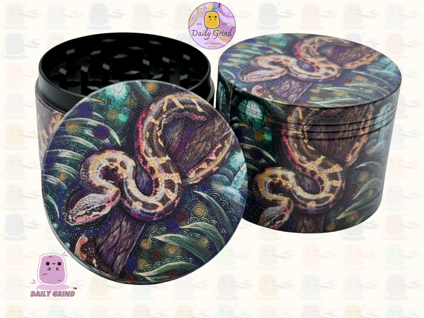 Jungle Snake Burmese Python - 50mm Premium 4-Piece Custom Metal Tobacco Herb Grinder Gift Idea