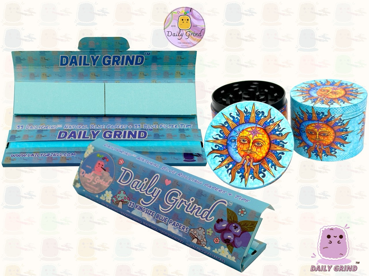 Sun & Moon Spiritual Blue - 50mm 4-Piece High Quality Custom Metal Tobacco Herb Grinder Gift Idea