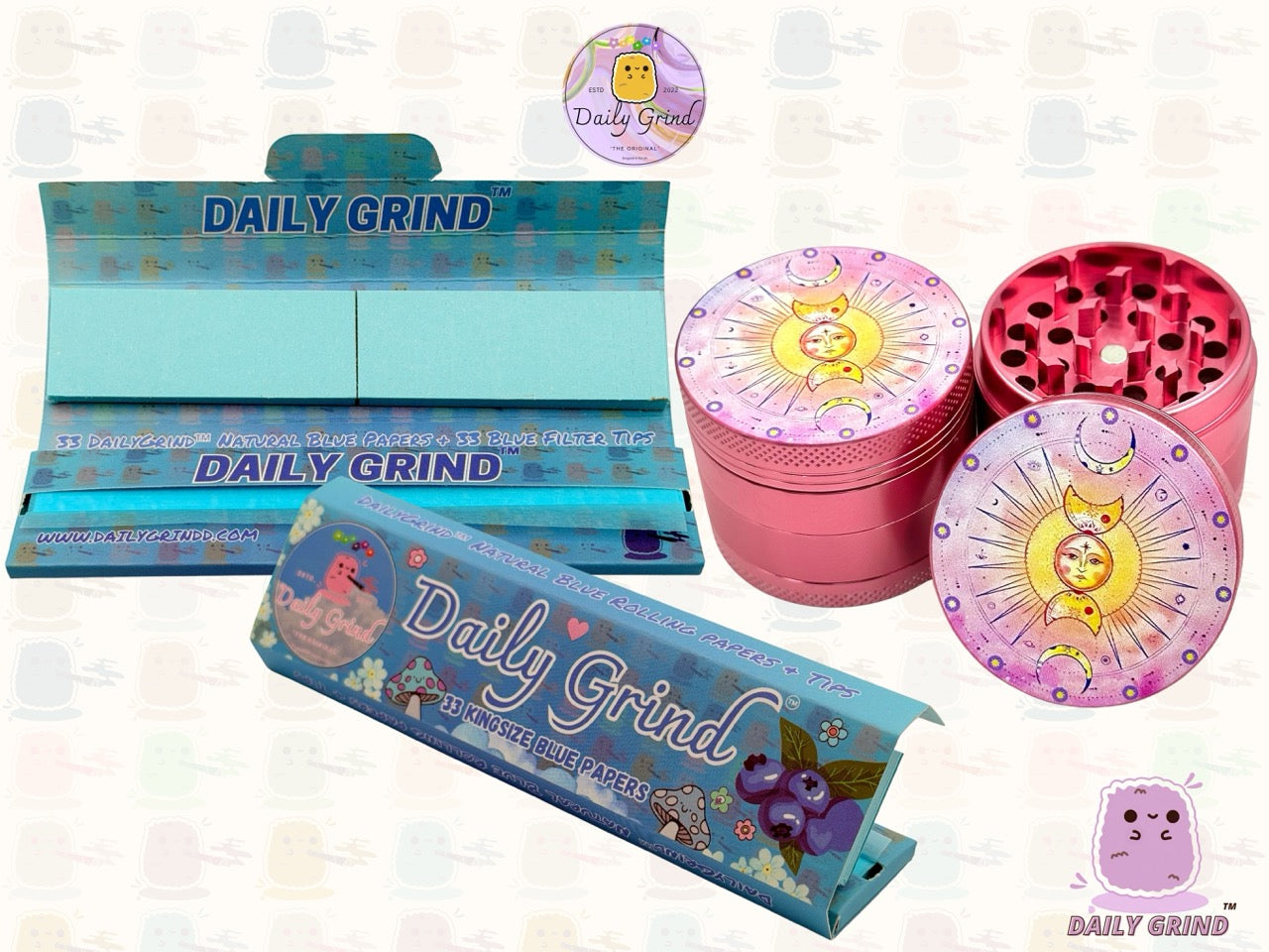 Sun & Moon Pink Aluminium Astrology - 50mm 4-Piece High Quality Custom Tobacco Herb Grinder Gift Idea