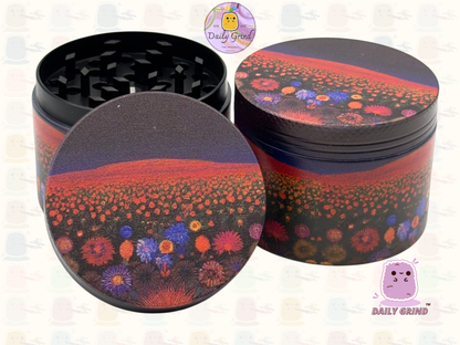 Dark Night with Cute Flowers - 50mm 4-Piece High Quality Custom Girls Metal Tobacco Herb Grinder Gift Idea