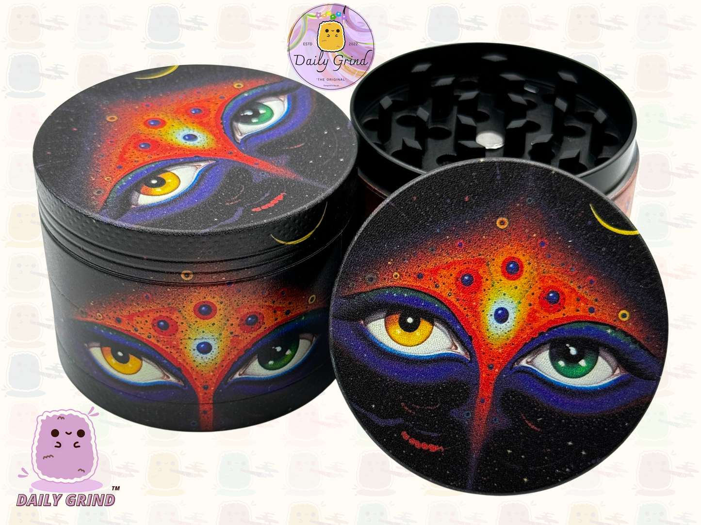 Motif Trippy coloré ondulé liquide Hallucination 50mm 4 pièces haute qualité personnalisé métal herbe broyeur cadeau 