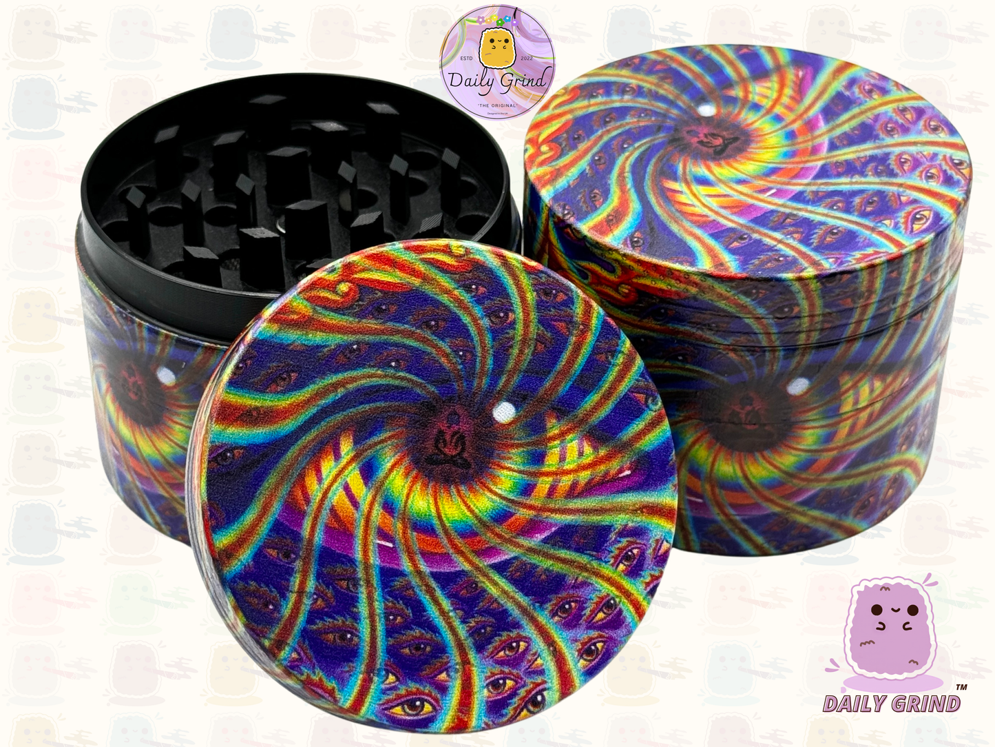 Motif Trippy coloré ondulé liquide Hallucination 50mm 4 pièces haute qualité personnalisé métal herbe broyeur cadeau 