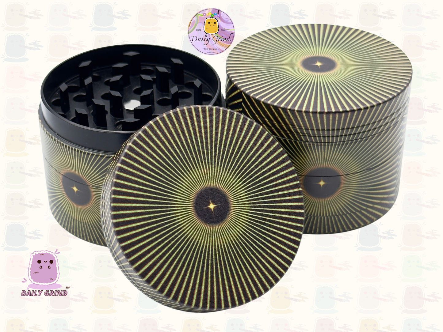 Motif Trippy coloré ondulé liquide Hallucination 50mm 4 pièces haute qualité personnalisé métal herbe broyeur cadeau 