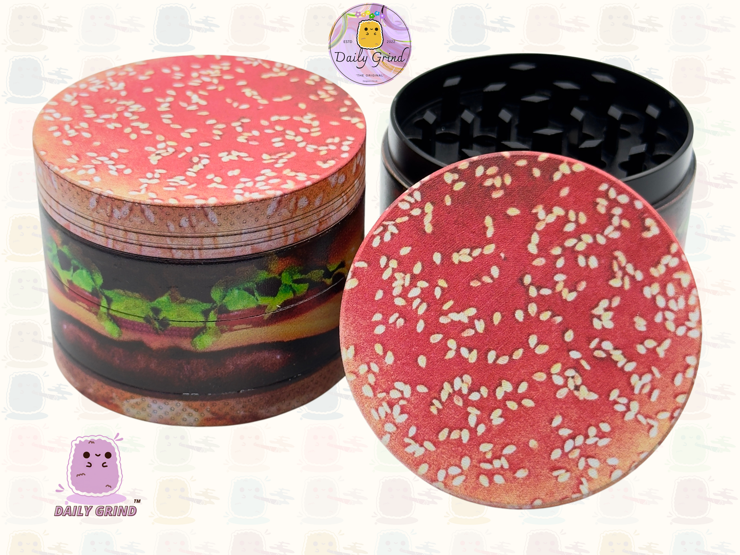 Cheeseburger in a Sesame Seed Bun - 50mm Premium 4-Piece Custom Metal Tobacco Herb Grinder Gift Idea