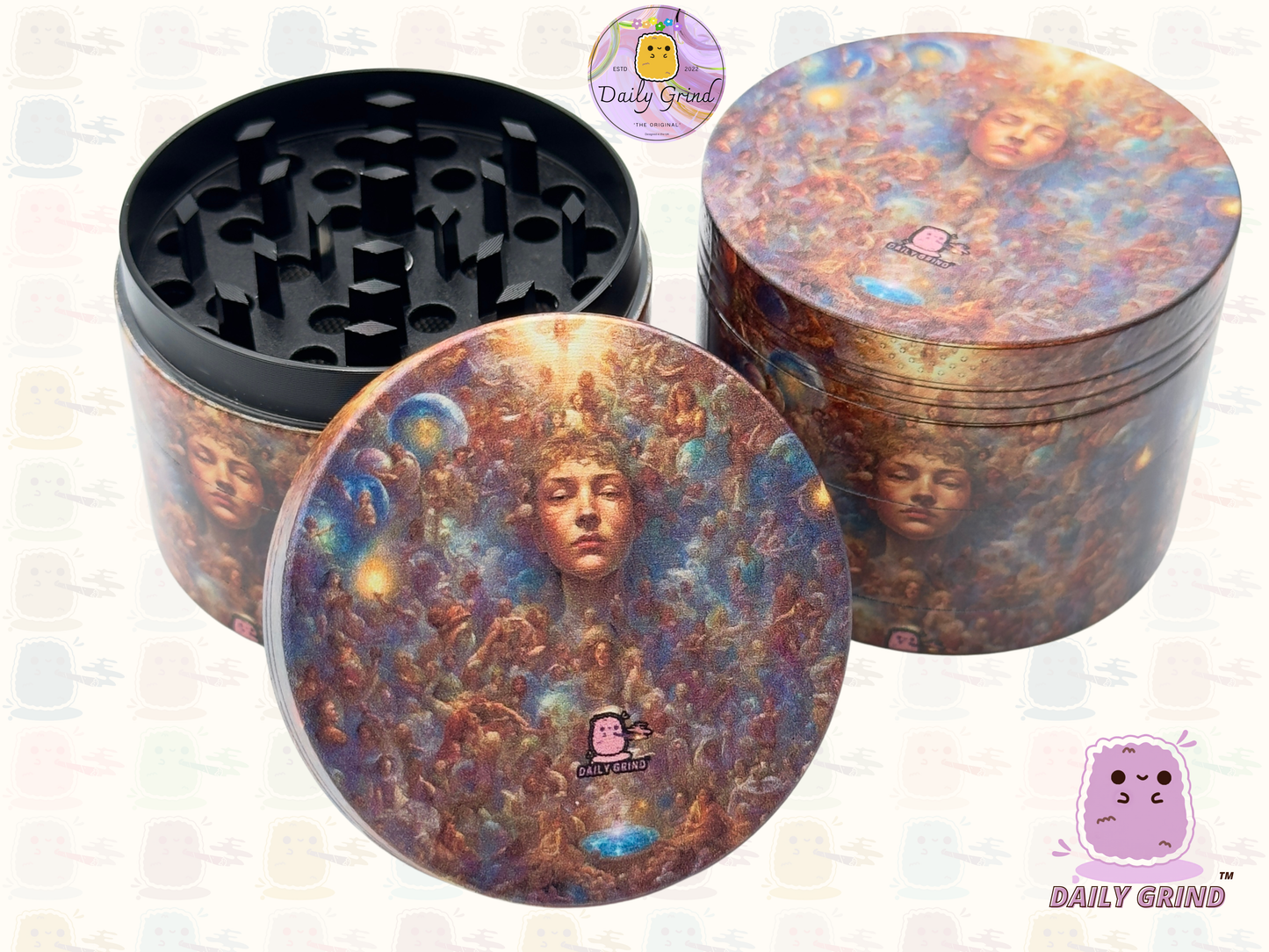 Motif Trippy coloré ondulé liquide Hallucination 50mm 4 pièces haute qualité personnalisé métal herbe broyeur cadeau 