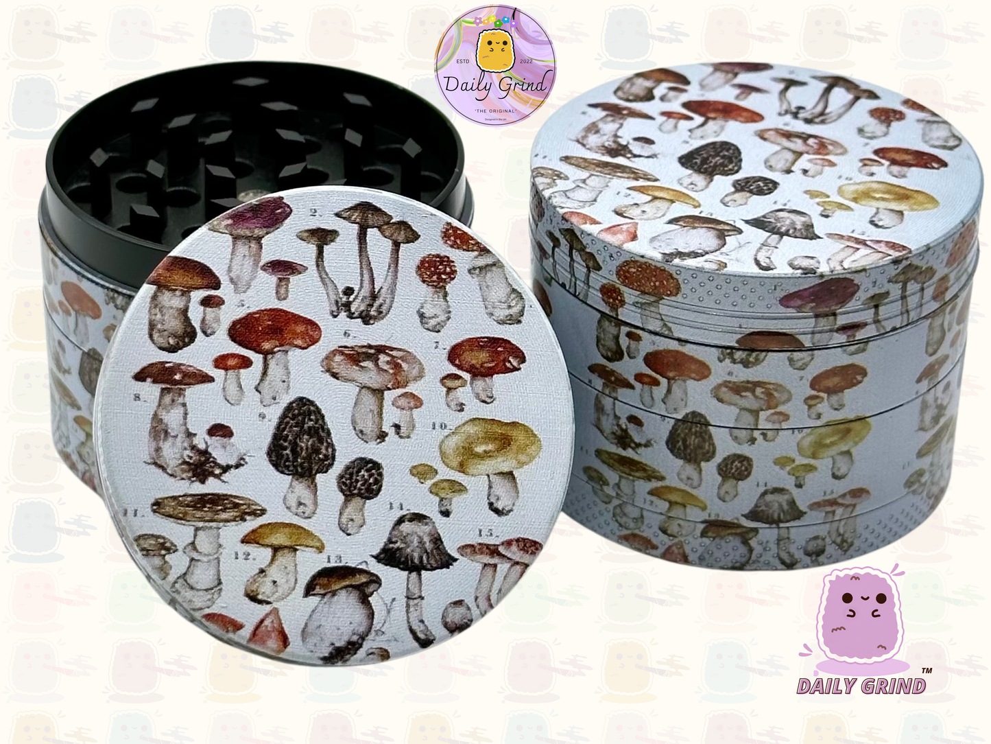 50mm vintage Botanique Champignon Graphique Champignon Hippie Design - Haute Qualité Personnalisé Métal Herb Grinder Cadeau 