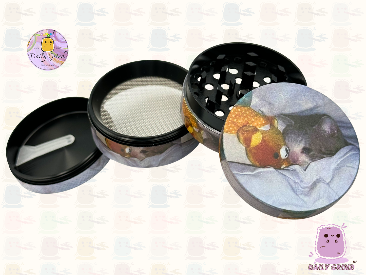Sad Kitty Cuddle Teddy Cute Funny Kawaii - 50mm 4-Piece High Quality Custom Metal Tobacco Herb Grinder Gift Idea