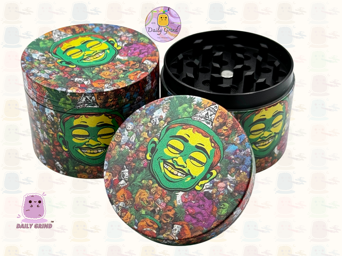 Motif Trippy coloré ondulé liquide Hallucination 50mm 4 pièces haute qualité personnalisé métal herbe broyeur cadeau 