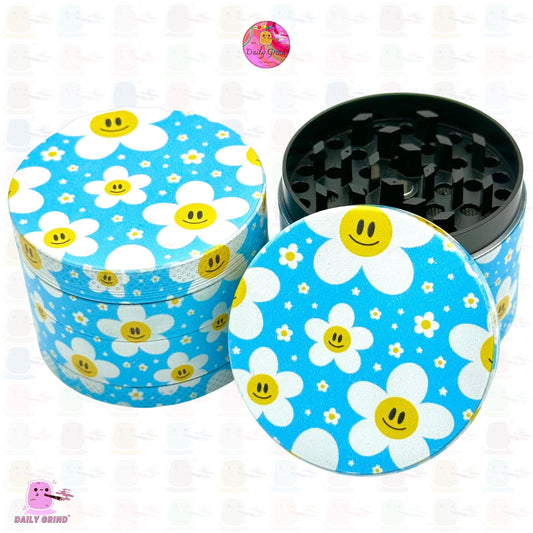 Cute Daisy Flowers Happy Design - 50mm 4-Piece High Quality Custom Metal Kitchen Herb Grinder Gift Idea