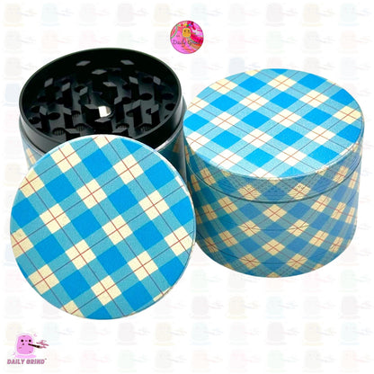 Blue Gingham Tartan Check Cute Cottage Pattern - 50mm 4-Piece High Quality Custom Metal Kitchen Herb Grinder Gift Idea