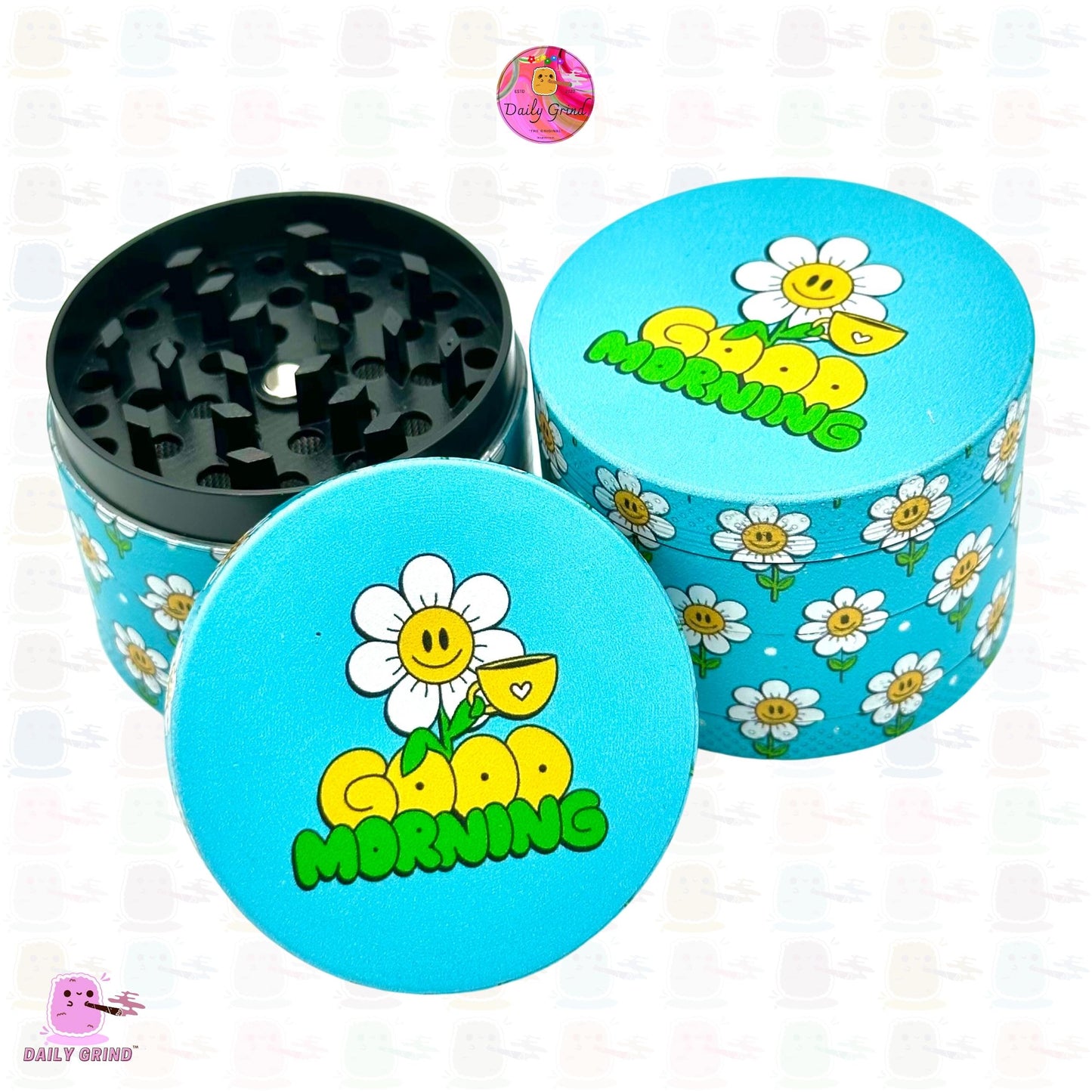 Good Morning Coffee Cute Flowers Happy Design - 50mm 4-Piece High Quality Custom Metal Kitchen Herb Grinder Gift Idea