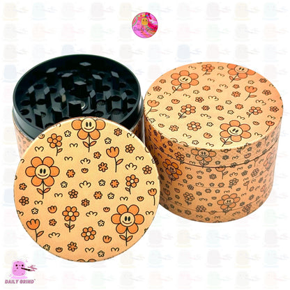 Cute Autumn Orange Flowers Design - 50mm 4-Piece High Quality Custom Metal Kitchen Herb Grinder Gift Idea