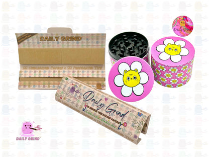 Cute Cat in a Flower Kawaii Pink Daisy Design - 50mm 4-Piece High Quality Custom Metal Kitchen Herb Grinder Gift Idea