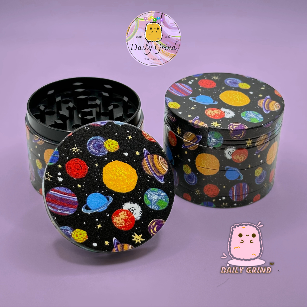 Espace et planètes dessin animé galaxie mignon ciel nocturne univers spatial années 90 - 50mm 4 pièces broyeur d'herbes en métal de haute qualité cadeau 