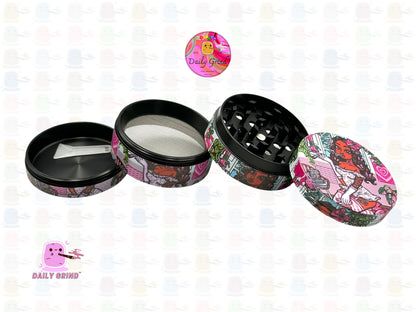 Cute Stoner Girl Pink Bedroom Cartoon Artwork - 50mm 4-Piece Premium Custom Metal Kitchen Herb Grinder Cute Gift Idea