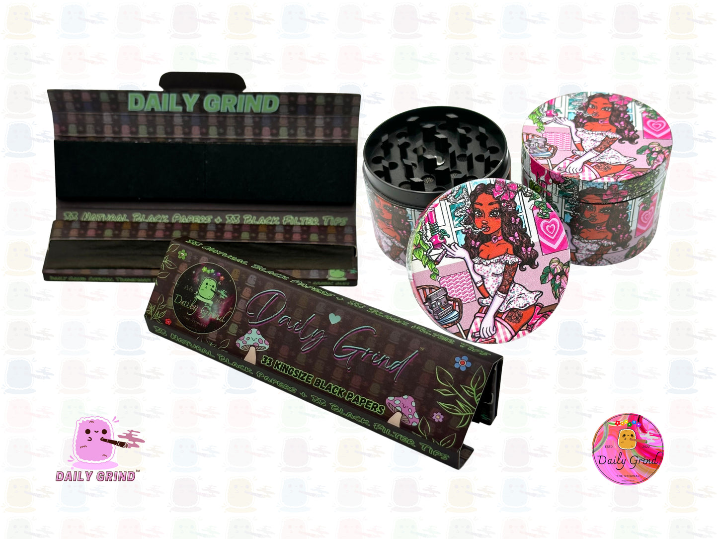 Cute Stoner Girl Pink Bedroom Cartoon Artwork - 50mm 4-Piece Premium Custom Metal Kitchen Herb Grinder Cute Gift Idea