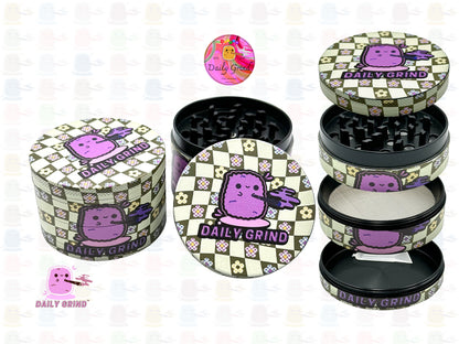 Daily Grind™ Official Logo - 63mm 4-Piece Premium Custom Metal Kitchen Herb Grinder Cute Gift Idea