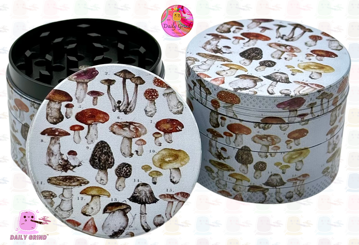 Vintage Botanical Mushroom Chart Mushroom Hippy Design - 50mm 4-Piece High Quality Custom Metal Kitchen Herb Grinder Gift Idea