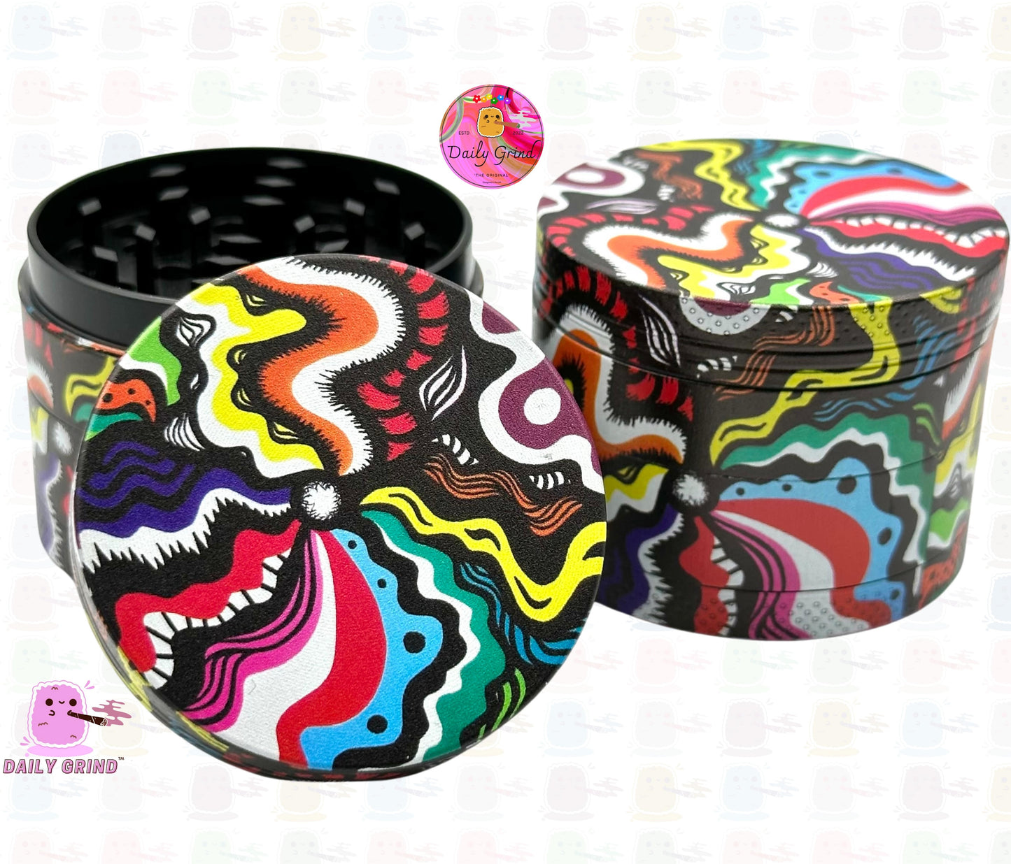 Colourful Trippy Pattern Wavy Liquid Hallucination - 50mm 4-Piece High Quality Custom Metal Kitchen Herb Grinder Gift Idea