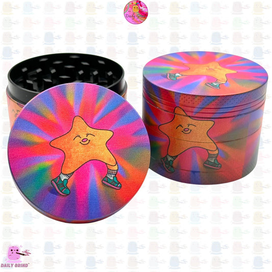 Happy Star Cute Colourful Tie Dye 50mm 4-Piece High Quality Custom Metal Kitchen Herb Grinder Gift Idea