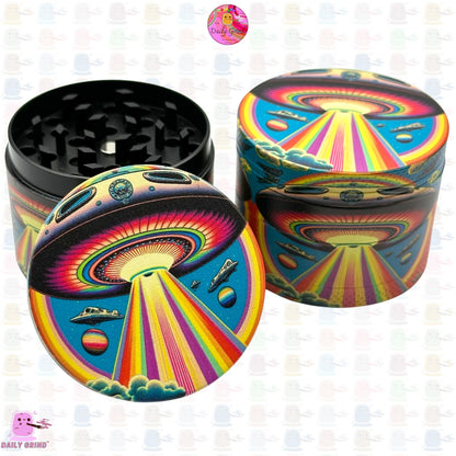 UFO Alien Ship Colourful - 50mm 4-Piece High Quality Custom Metal Kitchen Herb Grinder Gift Idea