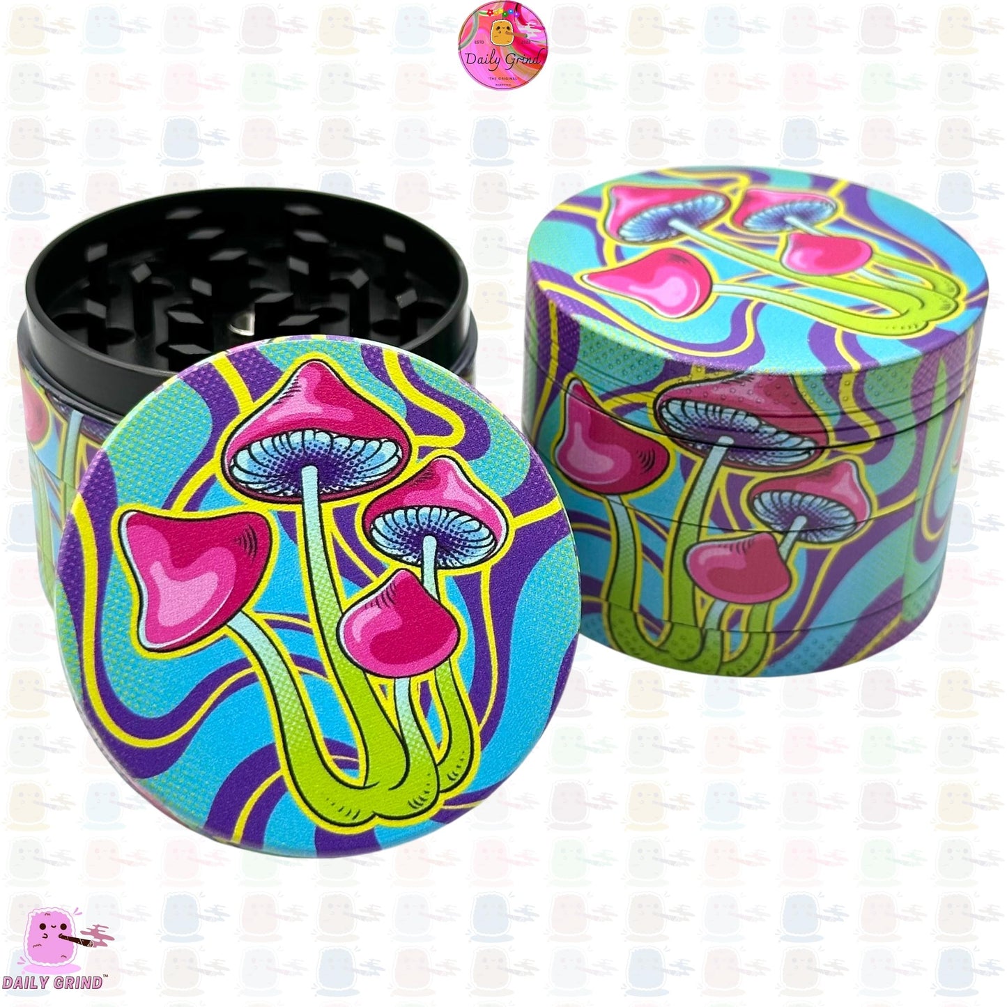 Mushroom Neon Tie Dye Cute Trippy - 50mm 4-Piece High Quality Custom Metal Kitchen Herb Grinder Gift Idea