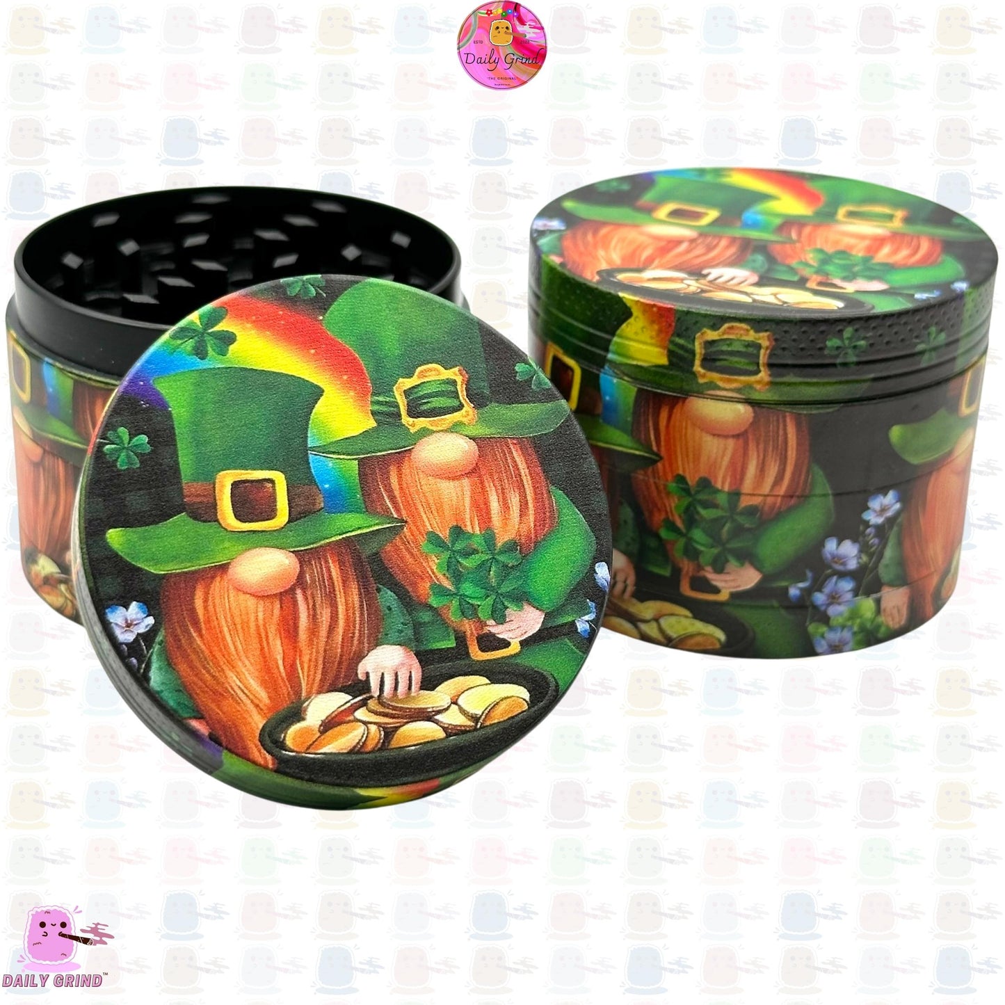 Cute Leprechaun Pot of Gold Rainbow - 50mm 4-Piece High Quality Custom Metal Kitchen Herb Grinder Gift Idea