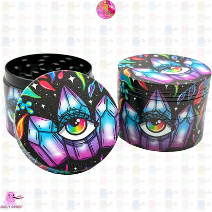 Cute Crystal Eye Colourful Trippy - 50mm 4-Piece High Quality Custom Metal Kitchen Herb Grinder Gift Idea